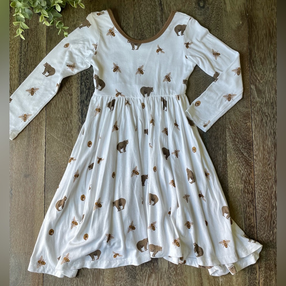 Kyte BABY White and Brown Bear Print Dress